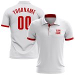 Custom Name and Number Golf Polo Shirt - Personalized Performance White Red Team Apparel Personalized White Red Performance
