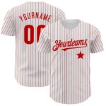 Custom Red Star Baseball Jersey with Personalized Name & Number - Authentic White Red Pinstripe Design Personalized White
