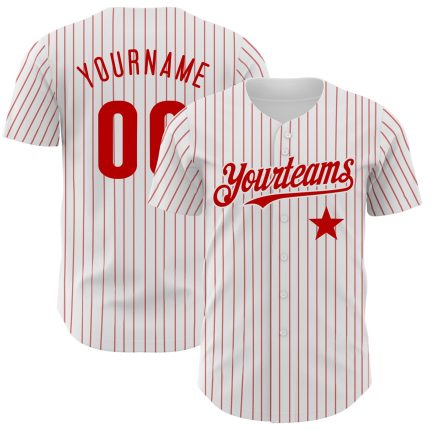 Custom Red Star Baseball Jersey with Personalized Name & Number - Authentic White Red Pinstripe Design Personalized White