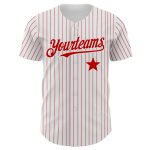 Custom Red Star Baseball Jersey with Personalized Name & Number - Authentic White Red Pinstripe Design Personalized White
