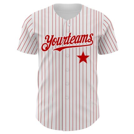 Custom Red Star Baseball Jersey with Personalized Name & Number - Authentic White Red Pinstripe Design Personalized White