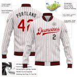 Custom Varsity Jacket with Personalized Name and Number - White Red Pinstripe Black Bomber Full-Snap Letterman Jacket Personalized