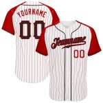 Custom Name Number Personalized Black-Red Pinstripe Baseball Jersey for Team Authentic Raglan Sleeves Personalized White
