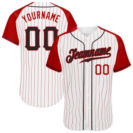 Custom Name Number Personalized Black-Red Pinstripe Baseball Jersey for Team Authentic Raglan Sleeves Personalized White