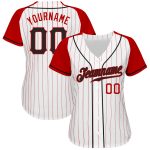 Custom Name Number Personalized Black-Red Pinstripe Baseball Jersey for Team Authentic Raglan Sleeves Personalized White