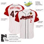 Custom Name Number Personalized Black-Red Pinstripe Baseball Jersey for Team Authentic Raglan Sleeves Personalized White
