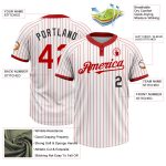 Personalized Unisex Softball Jersey Black White Red Pinstripe Two-Button Design Personalized White Red Pinstripe Black Two-Button