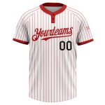 Personalized Unisex Softball Jersey Black White Red Pinstripe Two-Button Design Personalized White Red Pinstripe Black Two-Button