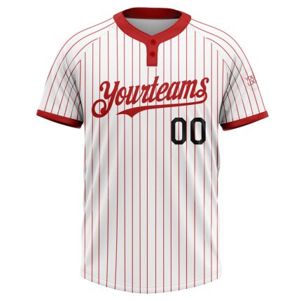 Personalized Unisex Softball Jersey Black White Red Pinstripe Two-Button Design Personalized White Red Pinstripe Black Two-Button