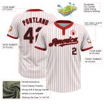 Custom Name and Number Personalized Softball Jersey Unisex Black Red White Two-Button Pinstripe Personalized White Red Pinstripe