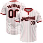 Custom Name and Number Personalized Softball Jersey Unisex Black Red White Two-Button Pinstripe Personalized White Red Pinstripe