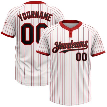 Custom Name and Number Personalized Softball Jersey Unisex Black Red White Two-Button Pinstripe Personalized White Red Pinstripe