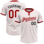 Personalized Unisex Softball Jersey Black White Red Pinstripe Two-Button Design Personalized White Red Pinstripe Black Two-Button