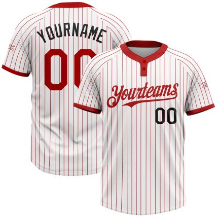Personalized Unisex Softball Jersey Black White Red Pinstripe Two-Button Design Personalized White Red Pinstripe Black Two-Button