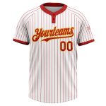Custom Red and White Pinstripe Gold Softball Jersey Unisex Two-Button Design Personalized White Red Pinstripe Gold Two-Button