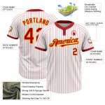 Custom Red and White Pinstripe Gold Softball Jersey Unisex Two-Button Design Personalized White Red Pinstripe Gold Two-Button