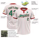 Custom Name Number Personalized Kelly Green Two-Button Unisex Softball Jersey with Red Pinstripes Personalized White Red