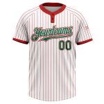 Custom Name Number Personalized Kelly Green Two-Button Unisex Softball Jersey with Red Pinstripes Personalized White Red