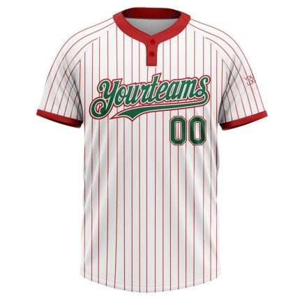 Custom Name Number Personalized Kelly Green Two-Button Unisex Softball Jersey with Red Pinstripes Personalized White Red