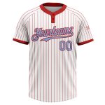 Custom Softball Jersey with Personalized Name & Number - Unisex Two-Button Light Blue Red Pinstripe Personalized White Red