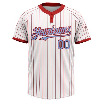 Custom Softball Jersey with Personalized Name & Number - Unisex Two-Button Light Blue Red Pinstripe Personalized White Red