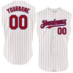 Custom Name and Number Navy Baseball Jersey - Personalized Authentic Sleeveless Red Pinstripe Design Personalized White Red