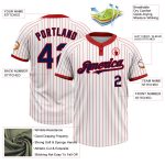 Custom Name and Number Unisex Softball Jersey - Personalized Red Navy Two-Button Pinstripe Design Personalized White Red