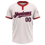 Custom Name and Number Unisex Softball Jersey - Personalized Red Navy Two-Button Pinstripe Design Personalized White Red
