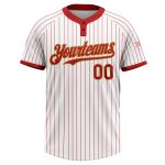 Custom Name Number Unisex Softball Jersey - Personalized White Red Pinstripe Old Gold Two-Button Design Personalized White