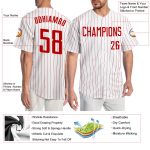 Personalized Red Pinstripe Baseball Jersey - Authentic White Design Personalized White Red Pinstripe Red Authentic Baseball