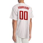 Personalized Red Pinstripe Baseball Jersey - Authentic White Design Personalized White Red Pinstripe Red Authentic Baseball