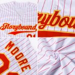 Custom Name and Number Personalized Authentic Baseball Jersey Red White Pinstripe Personalized White Red Pinstripe Red Authentic