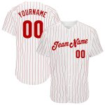 Custom Name and Number Personalized Authentic Baseball Jersey Red White Pinstripe Personalized White Red Pinstripe Red Authentic