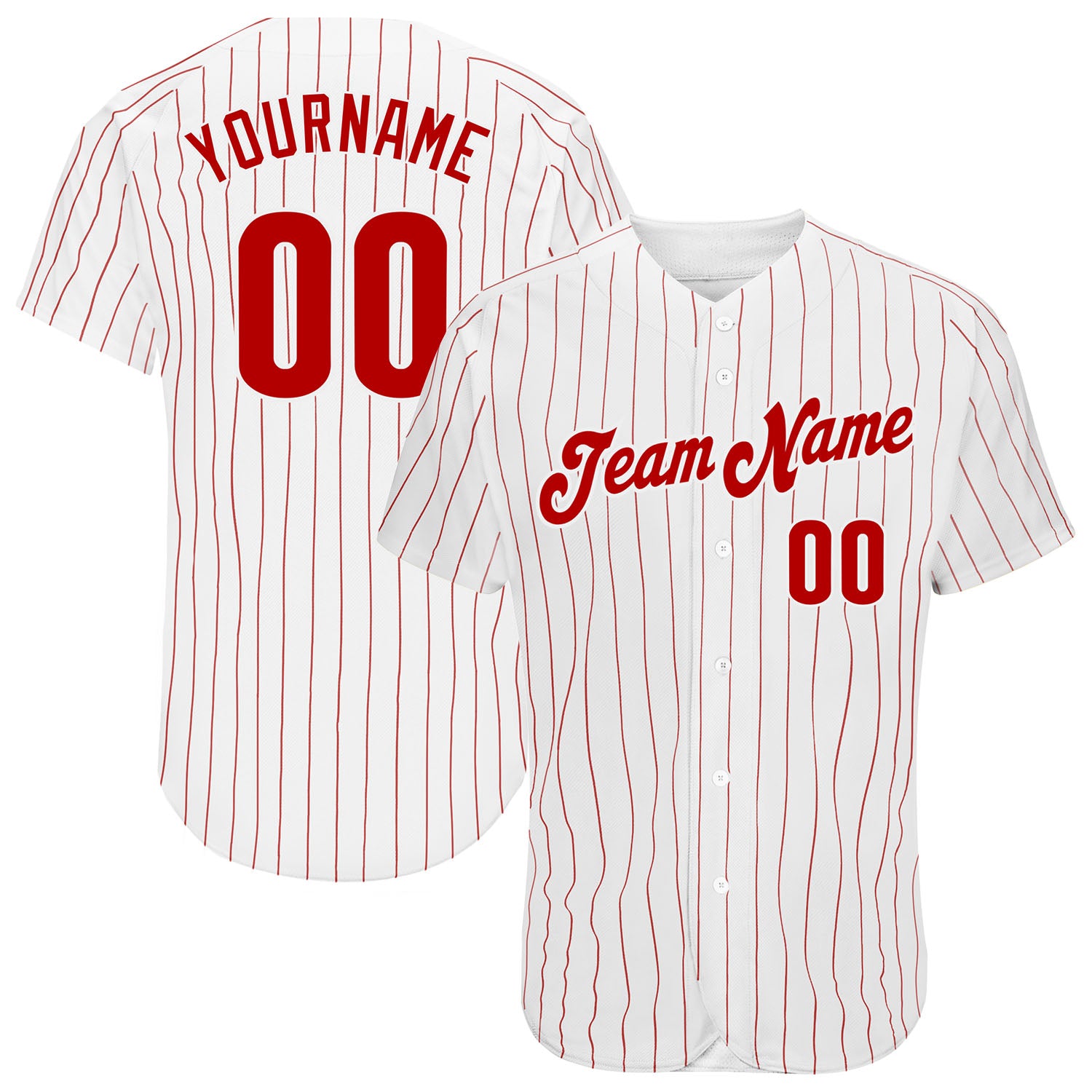 Custom Name and Number Personalized Authentic Baseball Jersey Red White Pinstripe Personalized White Red Pinstripe Red Authentic