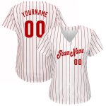 Custom Name and Number Personalized Authentic Baseball Jersey Red White Pinstripe Personalized White Red Pinstripe Red Authentic