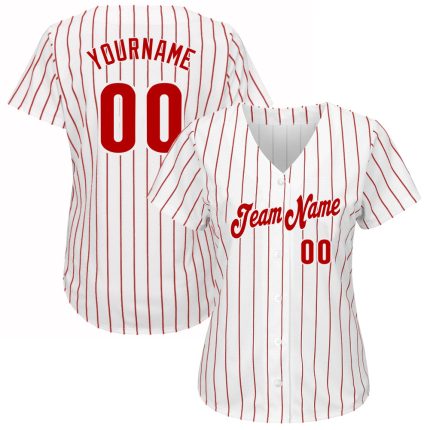 Custom Name and Number Personalized Authentic Baseball Jersey Red White Pinstripe Personalized White Red Pinstripe Red Authentic