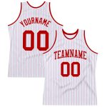 Custom Name and Number Personalized Red White Pinstripe Authentic Basketball Jersey Personalized White Red Pinstripe Red