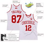 Custom Name and Number Personalized Red White Pinstripe Authentic Basketball Jersey Personalized White Red Pinstripe Red