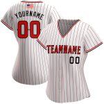 Personalized Authentic American Flag Baseball Jersey | White Red Pinstripe Red-Black Design Personalized White Red Pinstripe