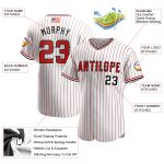 Personalized Authentic American Flag Baseball Jersey | White Red Pinstripe Red-Black Design Personalized White Red Pinstripe