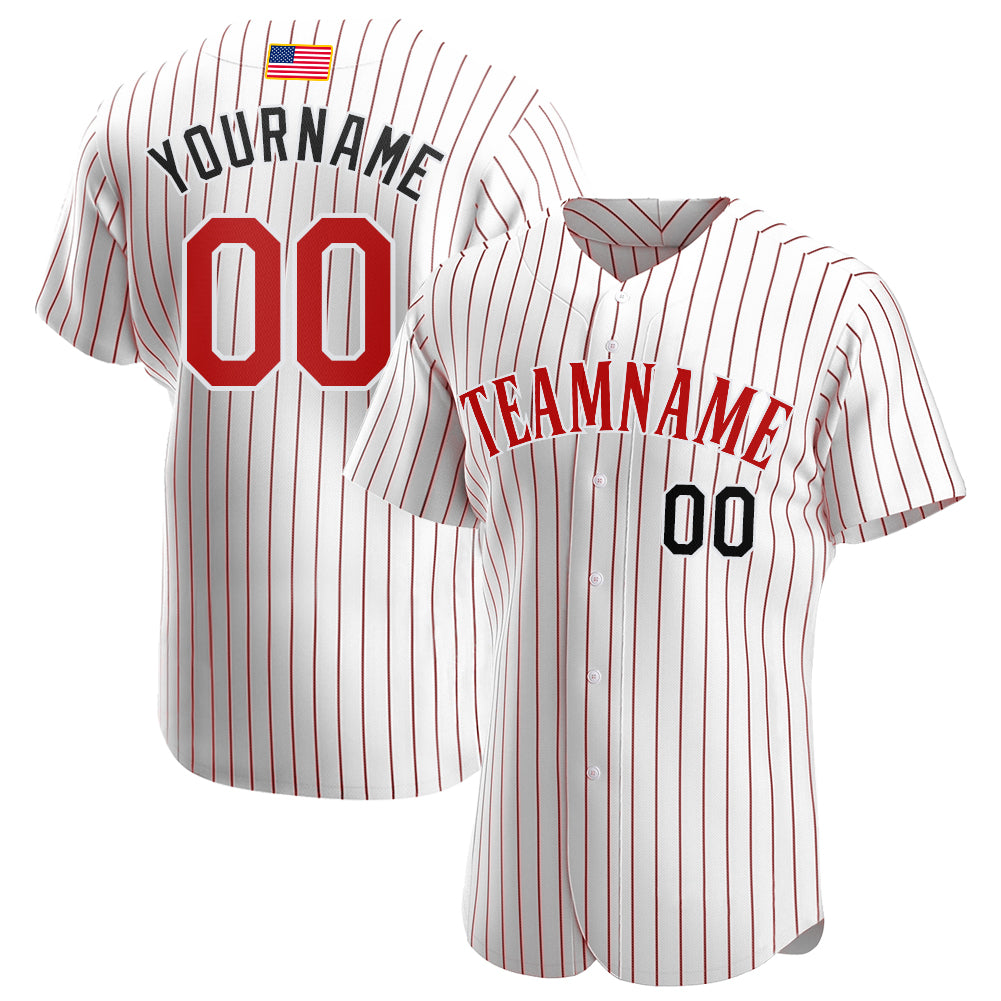 Personalized Red-Black American Flag Baseball Jersey with Custom Name & Number, White Red Pinstripe Team Design Personalized