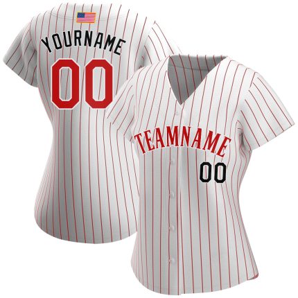 Personalized Red-Black American Flag Baseball Jersey with Custom Name & Number, White Red Pinstripe Team Design Personalized