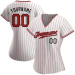 Custom Name Number Baseball Jersey Red Black White Pinstripe Authentic Team Design Personalized White Red Pinstripe Red-Black