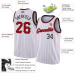 Personalized Red-Black Pinstripe Basketball Jersey - Authentic White Design Personalized White Red Pinstripe Red-Black Authentic