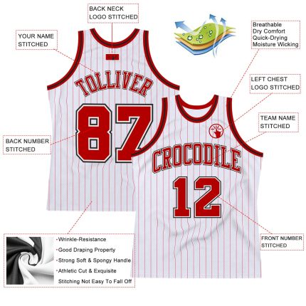 Custom Name Number Basketball Jersey Red-Black White Red Pinstripe Authentic Design Personalized White Red Pinstripe Red-Black