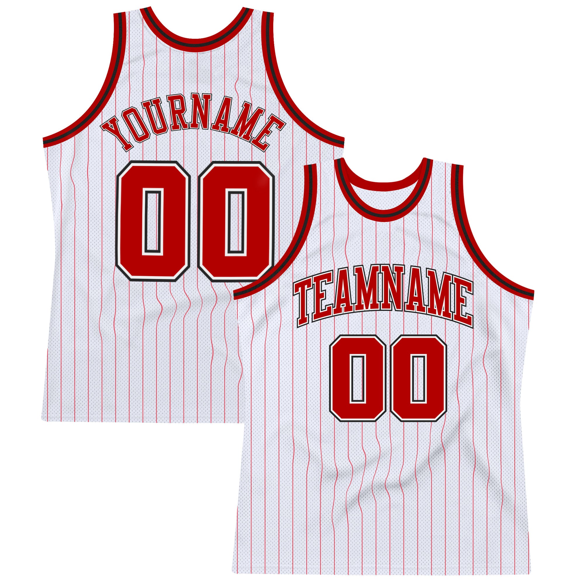 Custom Name Number Basketball Jersey Red-Black White Red Pinstripe Authentic Design Personalized White Red Pinstripe Red-Black