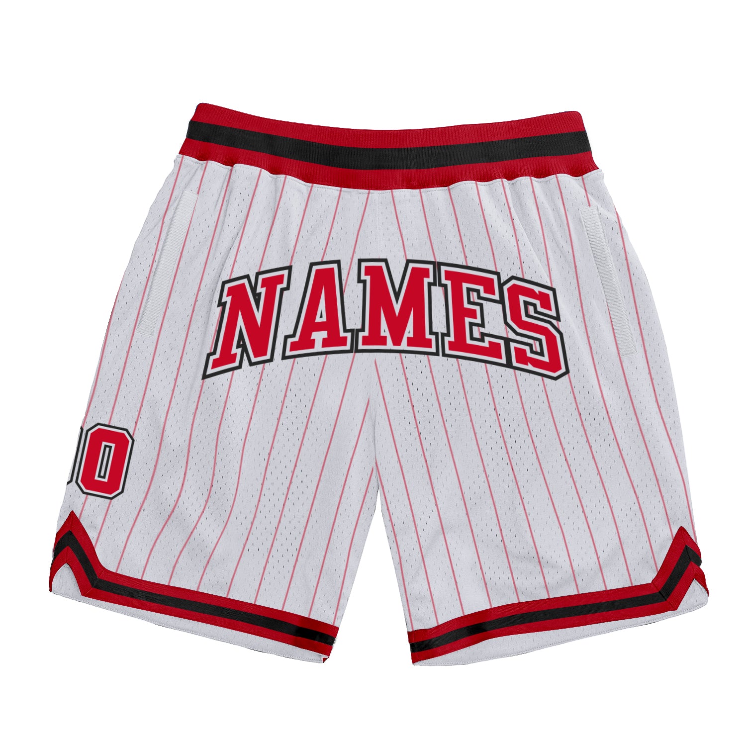 Custom Name Number Personalized Basketball Shorts Red Black White Pinstripe Authentic Team Apparel Personalized White Red