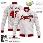 Custom Name Number Varsity Letterman Jacket Red Black Pinstripe Bomber Full-Snap Personalized Team Sports Apparel Personalized