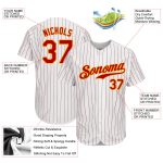Personalized Red-Gold Authentic Baseball Jersey with White Red Pinstripe Design Personalized White Red Pinstripe Red-Gold