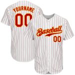 Personalized Red-Gold Authentic Baseball Jersey with White Red Pinstripe Design Personalized White Red Pinstripe Red-Gold
